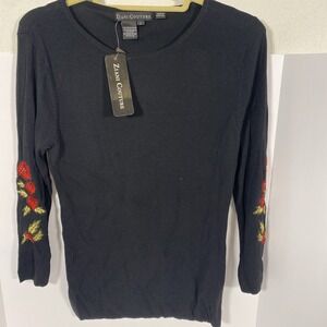 Ziani Coutour l/s black‎ pullover sweater Large beads, Embroidered Woman's R1